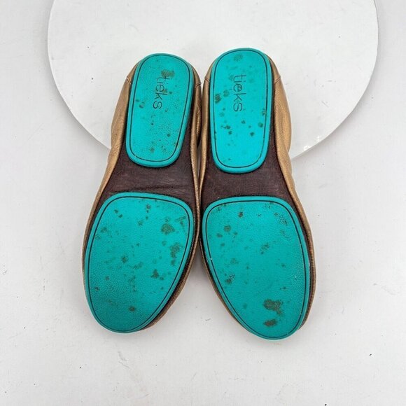 Tieks By Gavrieli Women Size 8 Brown Teal Leather Slip On Ballet Flat Shoes - Picture 12 of 13